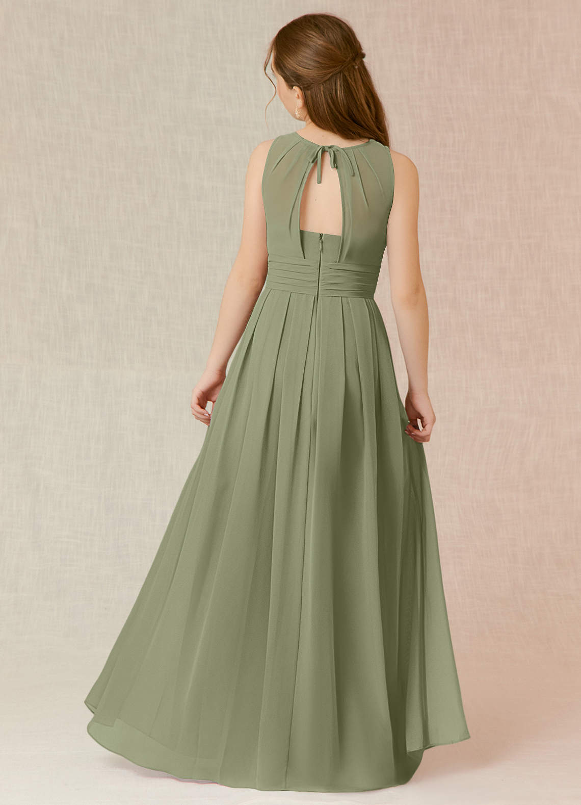 Azazie Bibiane Junior Pistachio A-Line Pleated Chiffon Dress image1