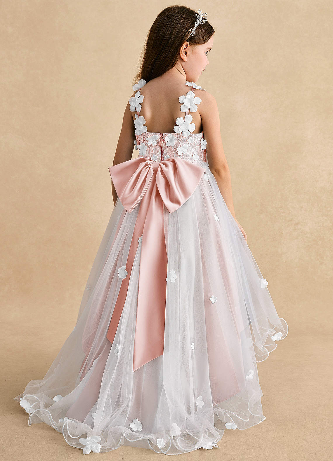 Azazie Celia Flower Girl Dresses Blushing Pink A-Line Lace Tulle Dress image1