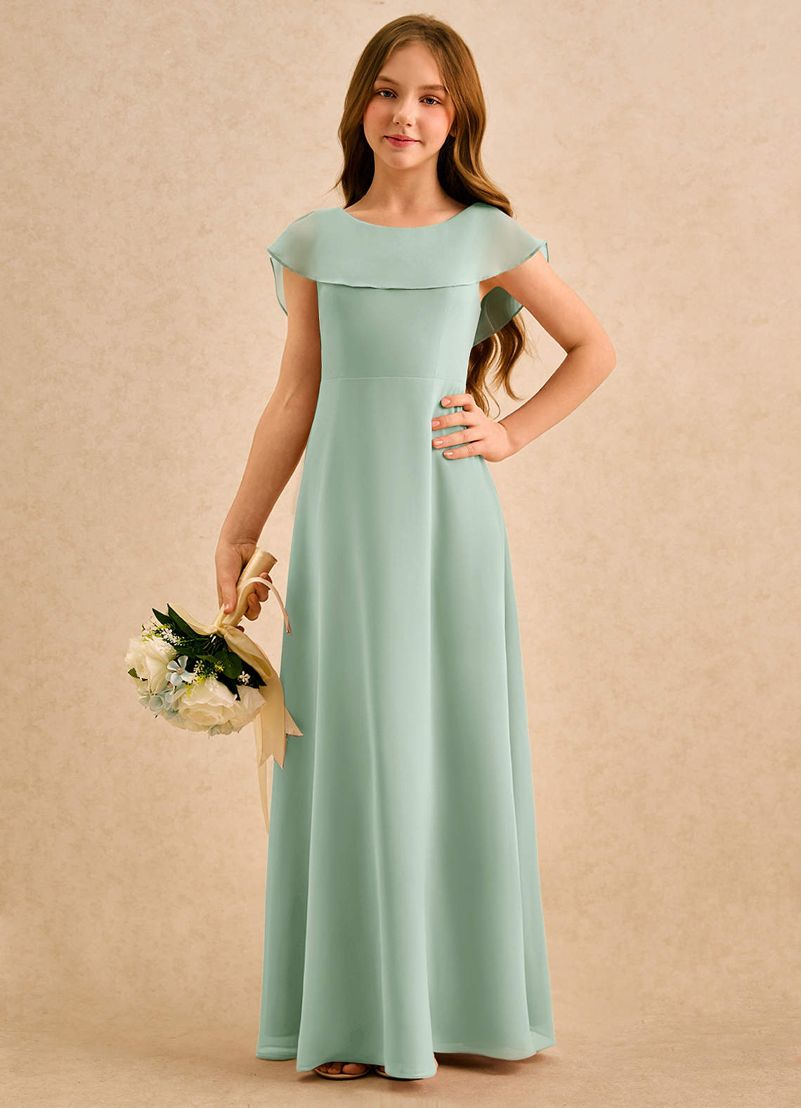 Azazie Kittie Girls Formal Flower Girl Klänningar Klä A-Line i Chiffong image4