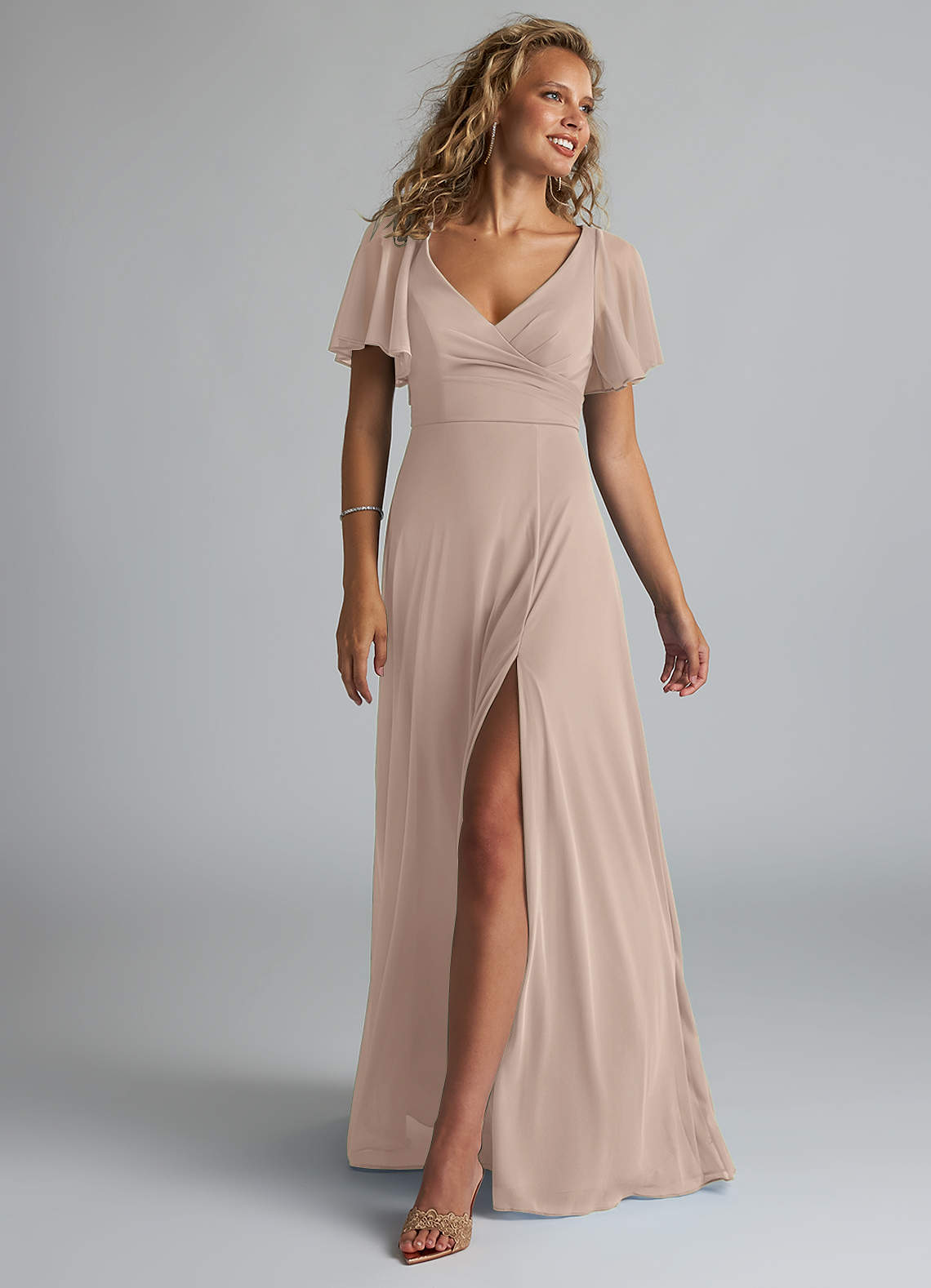 taupe mesh dress Taupe Mesh Silver Rhinestone Cut Out Gown Medium