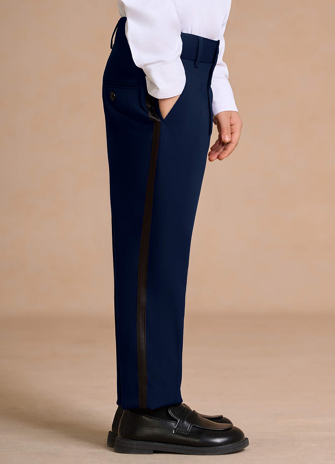 front Michael Navy Blue Boys Peak Lapel Tuxedos