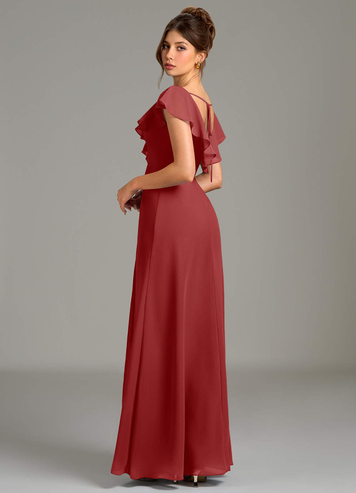 chiffon rust dress Azazie Kimmy Burnt orange bridesmaid dress Said to be inspired Fabric_Organic Linen Satin Charmeuse M434SK:52R