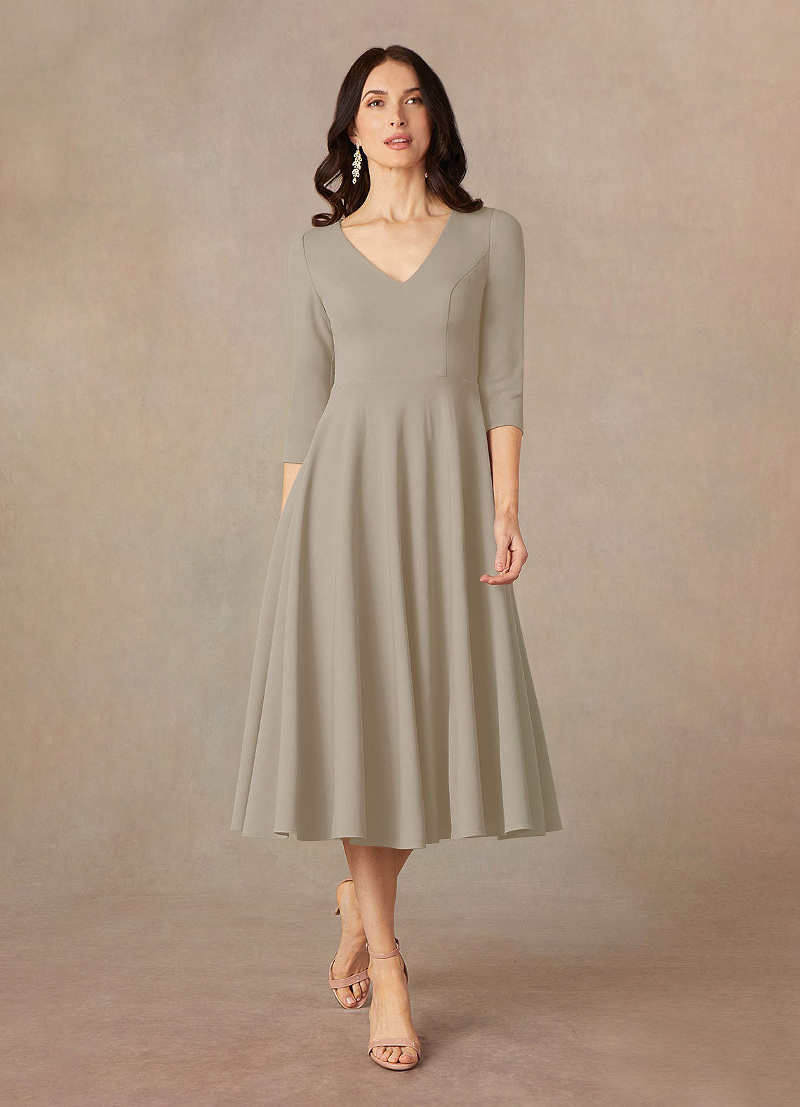 Azazie Nassif Mother of the Bride Dresses Taupe A-Line Stretch Crepe Dress image1