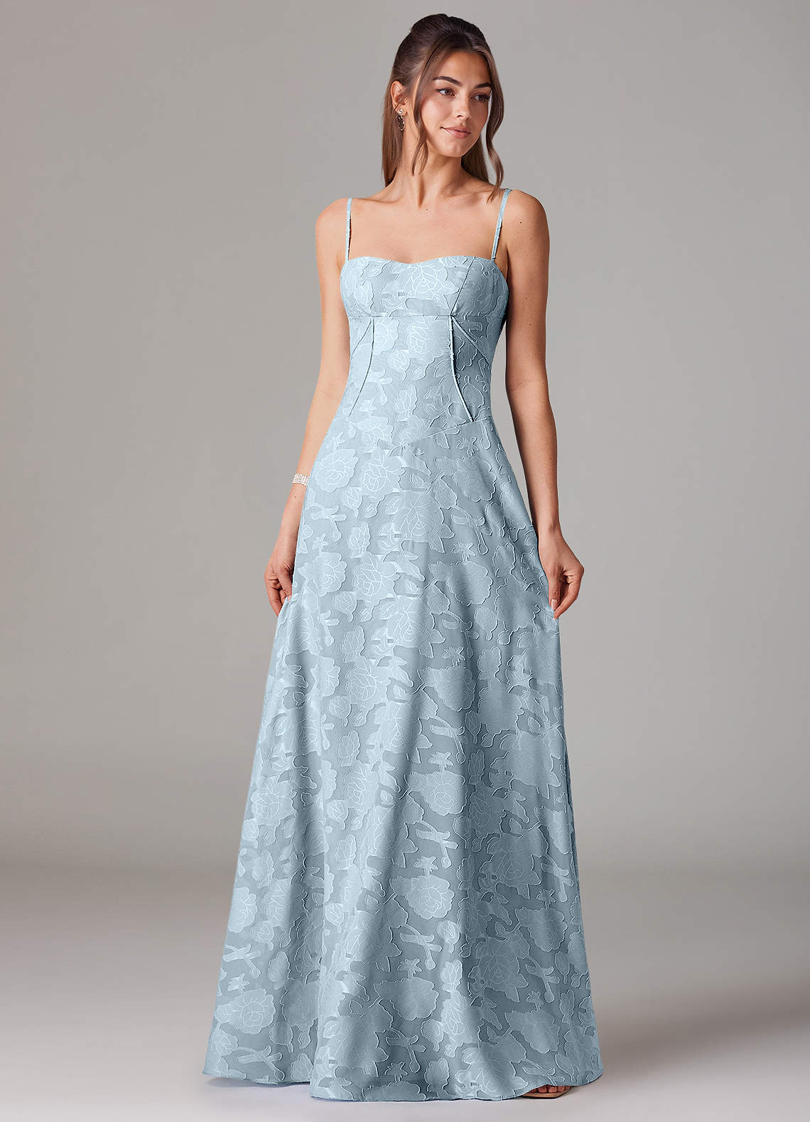 Azazie Valentine Bridesmaid Dresses Sky Blue A-Line Sweetheart Neckline Floral Burnout Dress image1