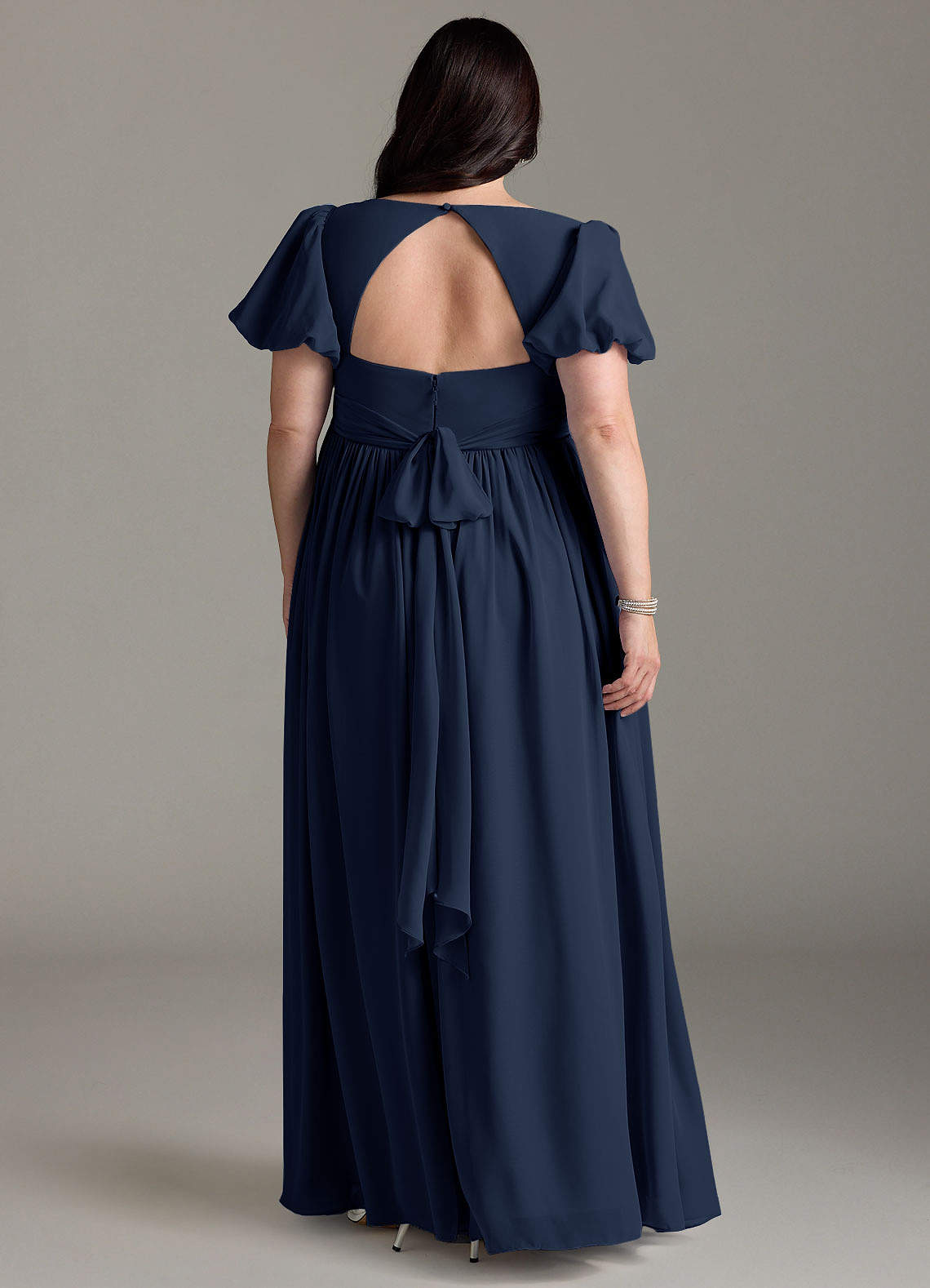 Azazie Madisynn At-home Try On Dresses Bow Chiffon Floor-Length Dress image5