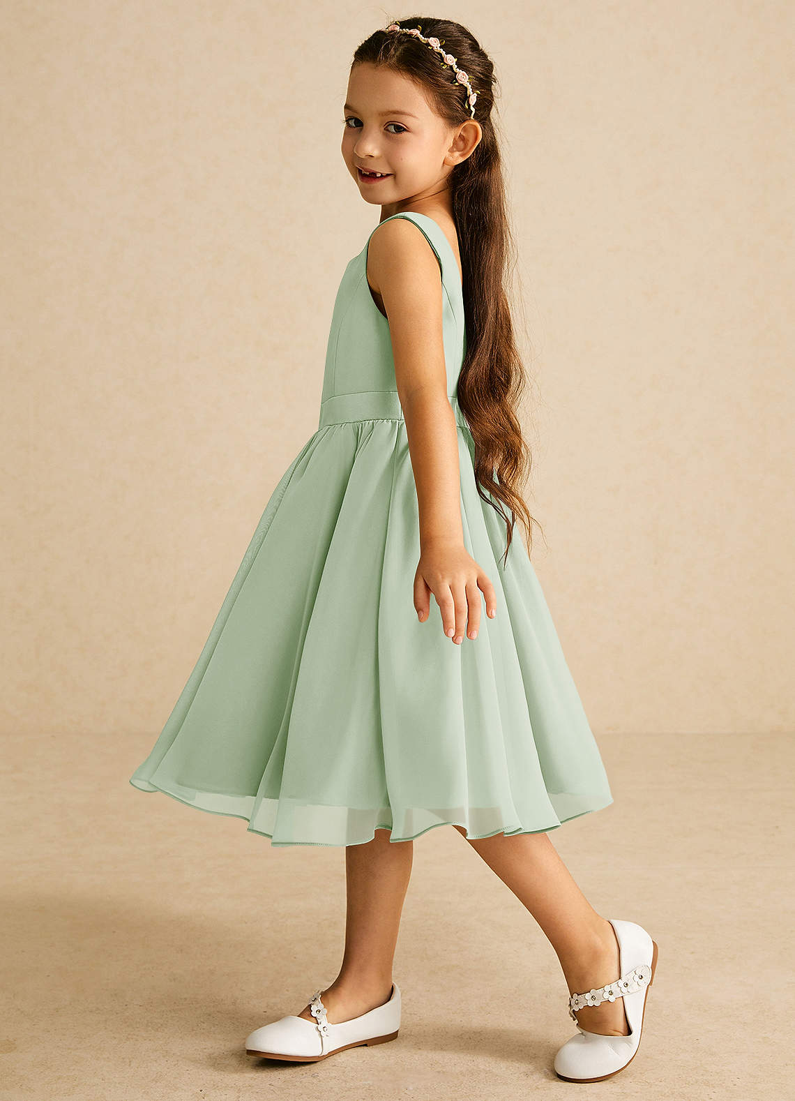 Azazie Ari Flower Girl Dresses Dusty Sage A-Line Sleeveless Chiffon Dress image3