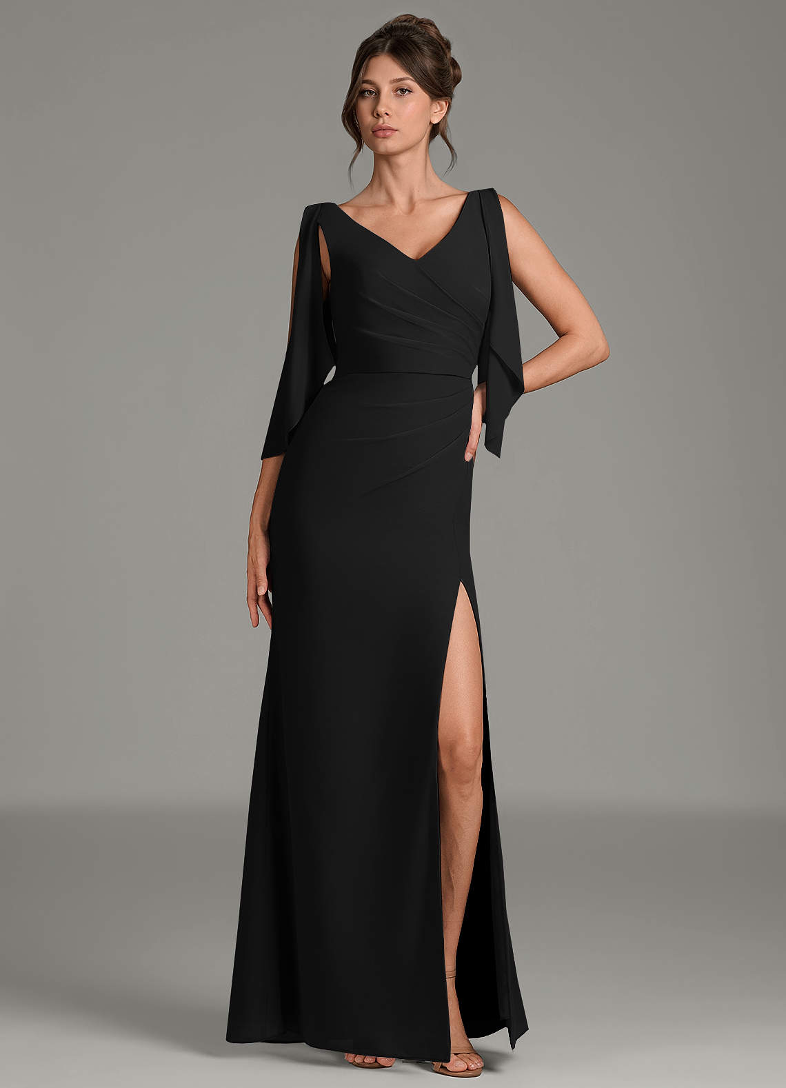 black pleated bridesmaid dresses Black Bridesmaids Dresses Charming Spaghetti Straps Pleated Stretch Satin Bridesmaid Dress With Slit