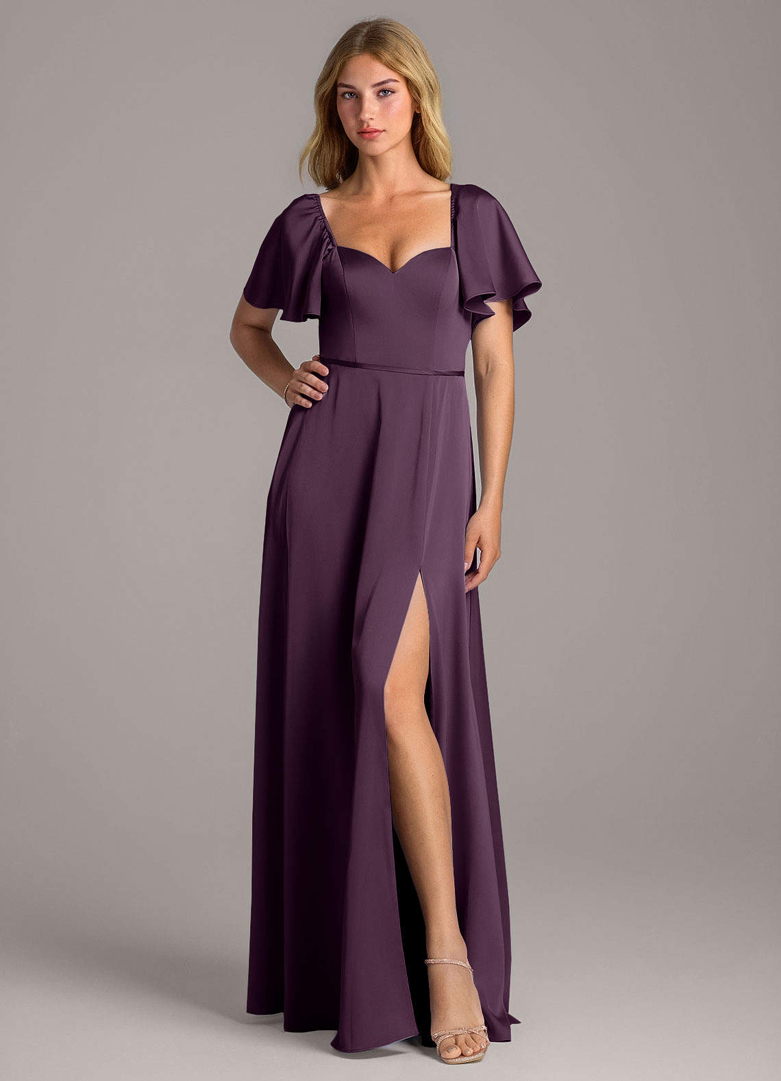 Azazie Chloe Bridesmaid Dresses Plum A-Line Sweetheart Neckline Stretch Satin Dress image1