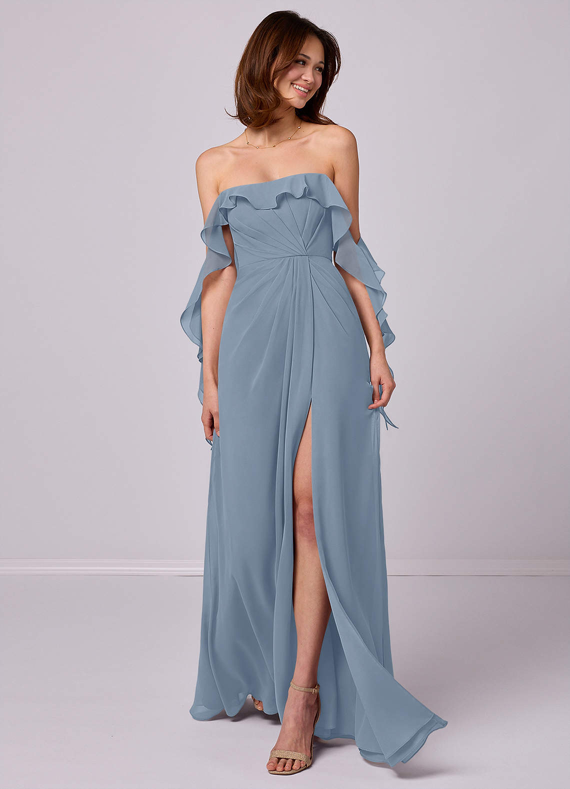 Barbie ♥ Azazie Bridesmaid Dresses A-Line Off the Shoulder Chiffon Floor-Length Dress image5