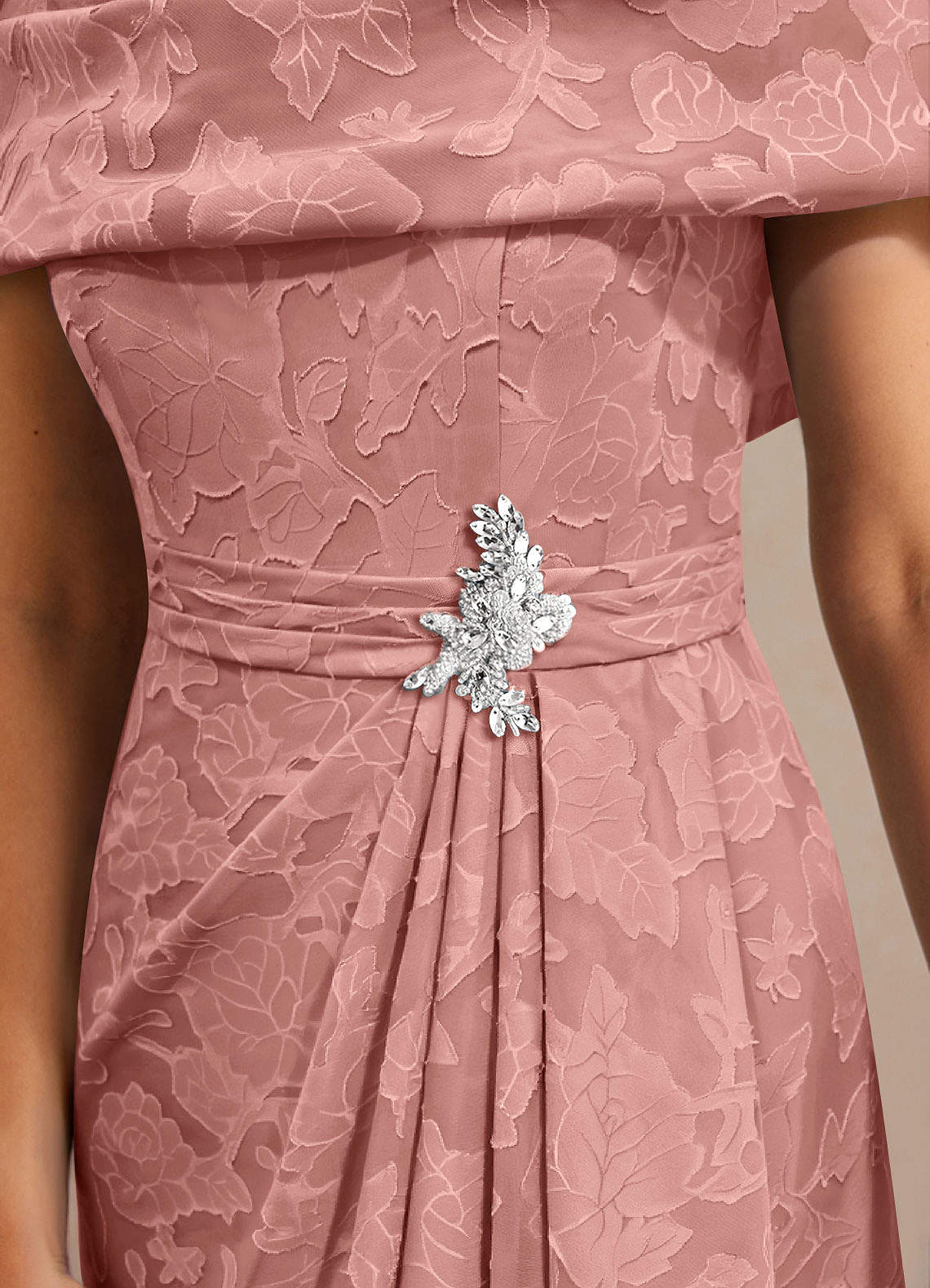 Azazie Branford Mother of the Bride Dresses Rosette A-Line Pleated Floral Burnout Dress image5