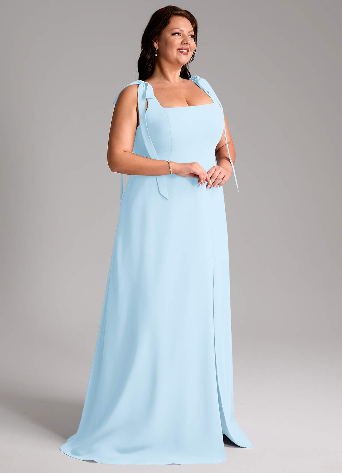 Azazie Debra Bridesmaid Dresses Sky Blue A-Line with Pockets Chiffon Convertible Dress image11
