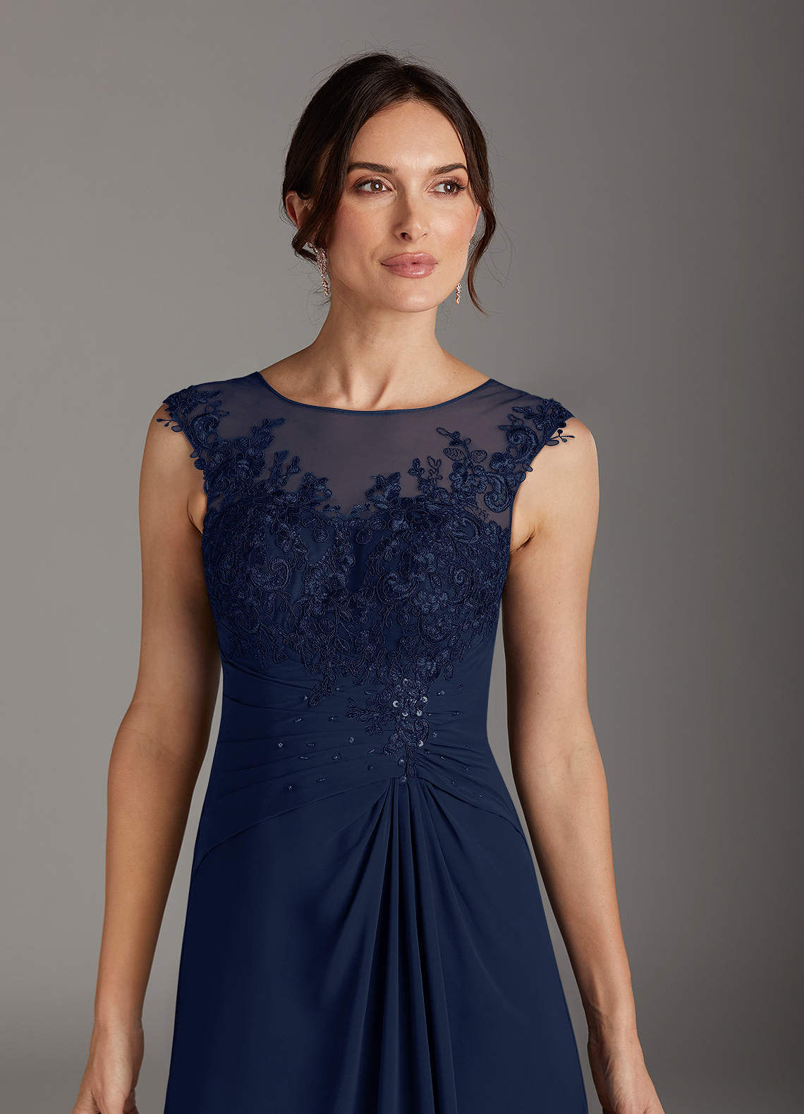 Azazie Endora Mother of the Bride Dresses Dark Navy A-Line Scoop Lace Chiffon Dress image1