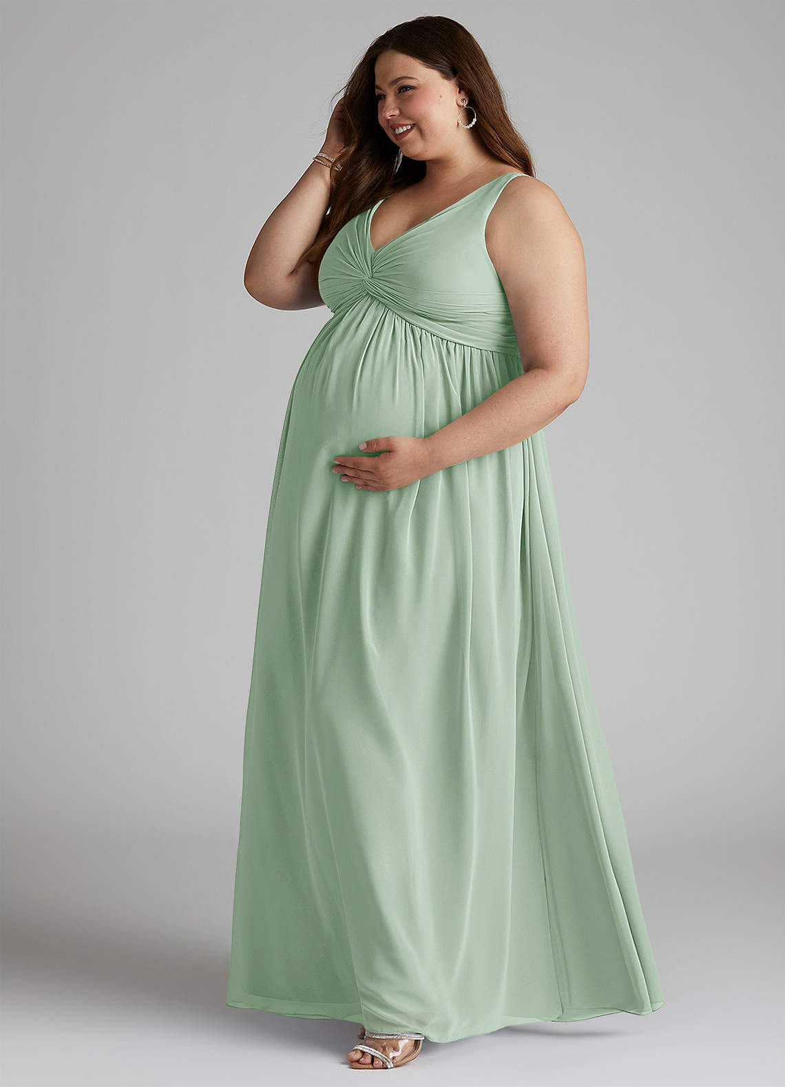 Azazie Yetta Brautjungfernkleider für Schwangere A-Linie V-Hals Versammelt Chiffon Bodenlänge Kleid image9