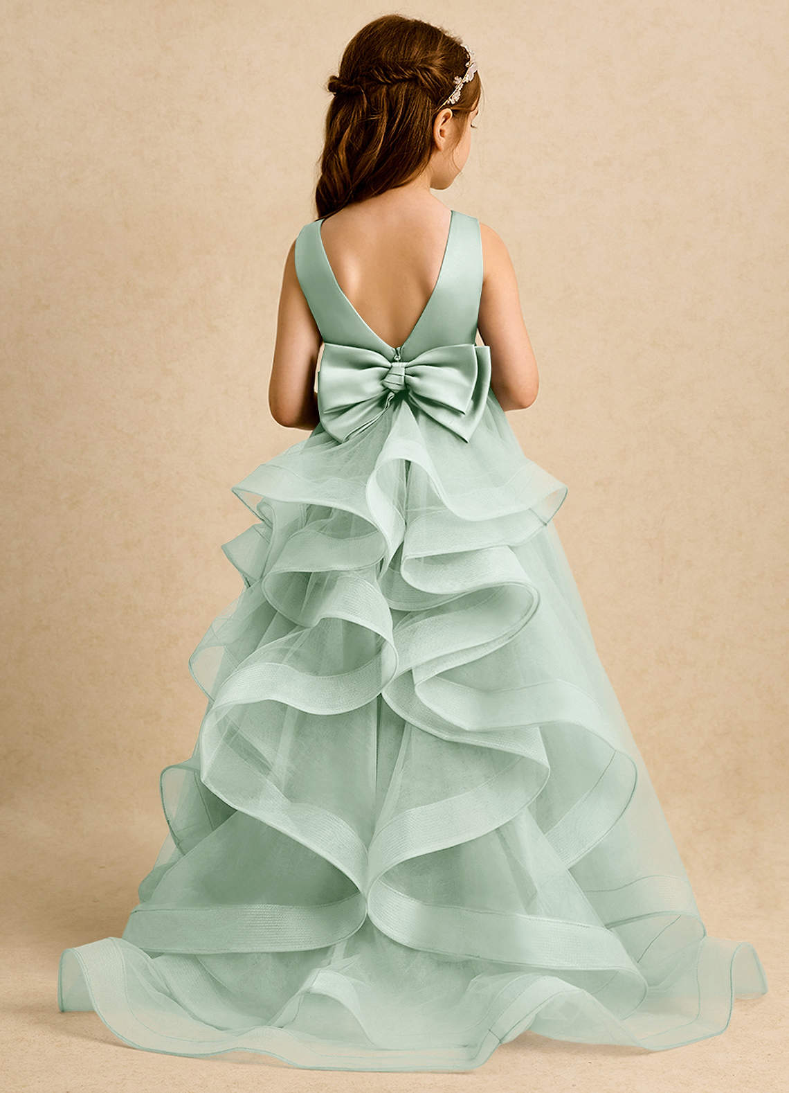 Azazie Lior Flower Girl Dresses Agave Ball-Gown Pleated Tulle Dress image1