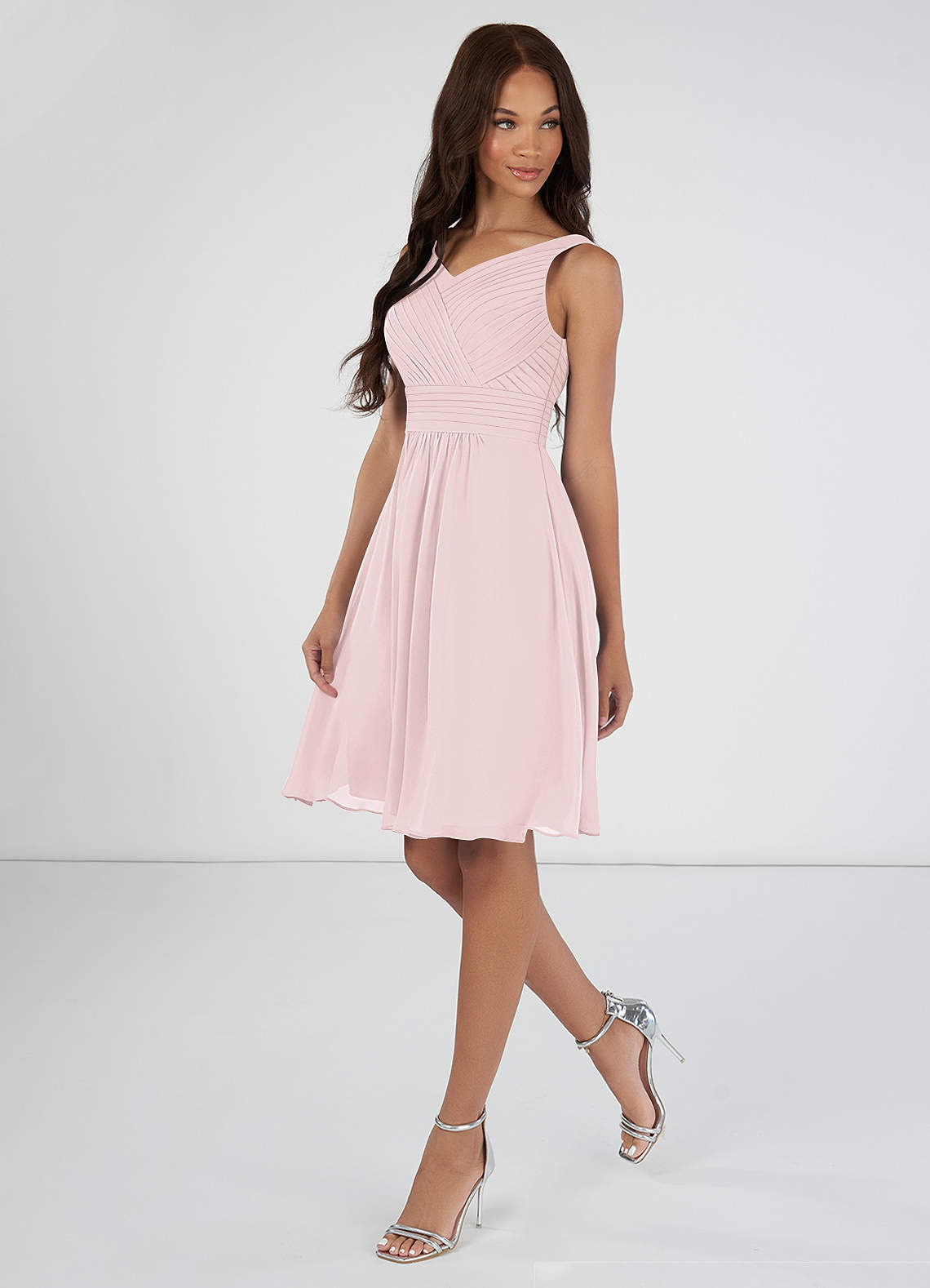 knee length blush pink bridesmaid dresses