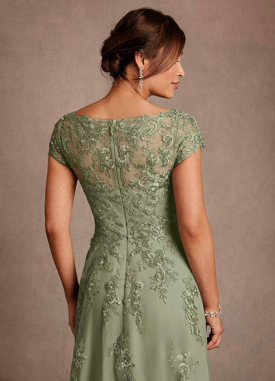 Azazie Jolanda Mother of the Bride Dresses Pistachio A-Line Lace Dress image5