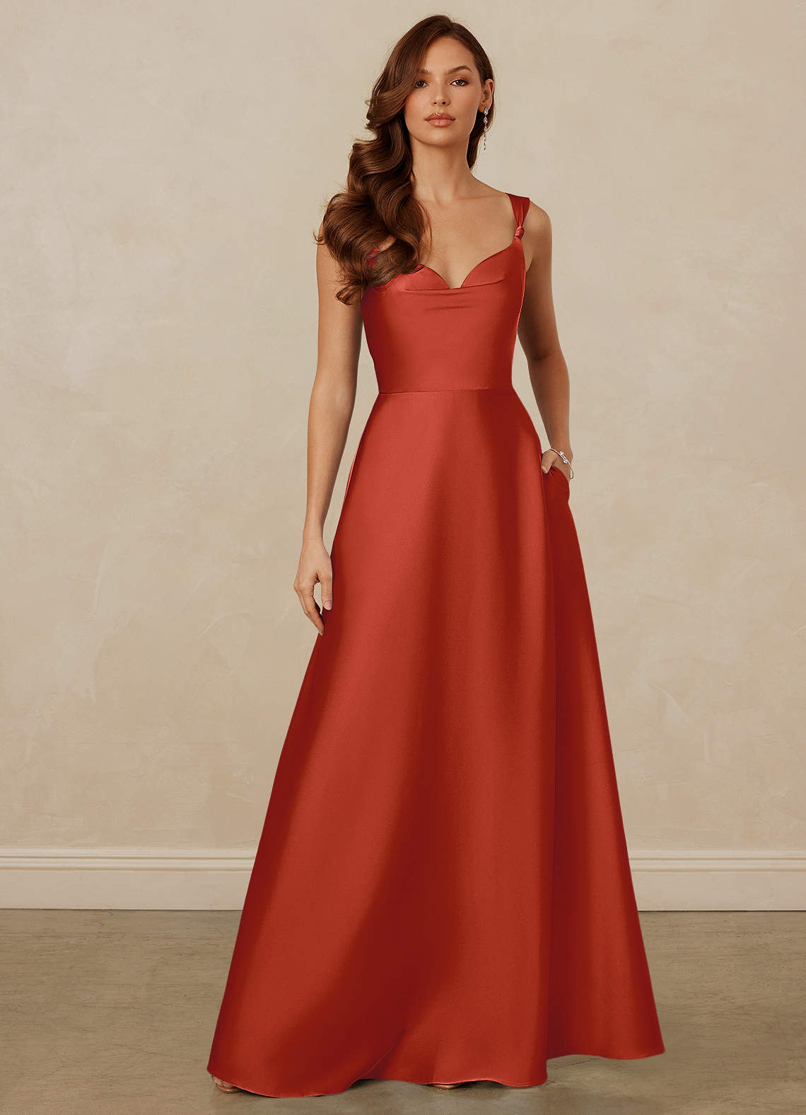 Christian Siriano Bridal for Azazie 1001 Bridesmaid Dresses Rust A-Line Sweetheart Neckline Stretch Satin Dress image1