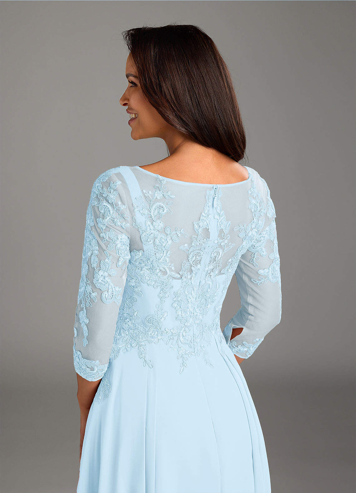 Azazie Marge Mother of the Bride Dresses Sky Blue A-Line Scoop Lace Chiffon Dress image3