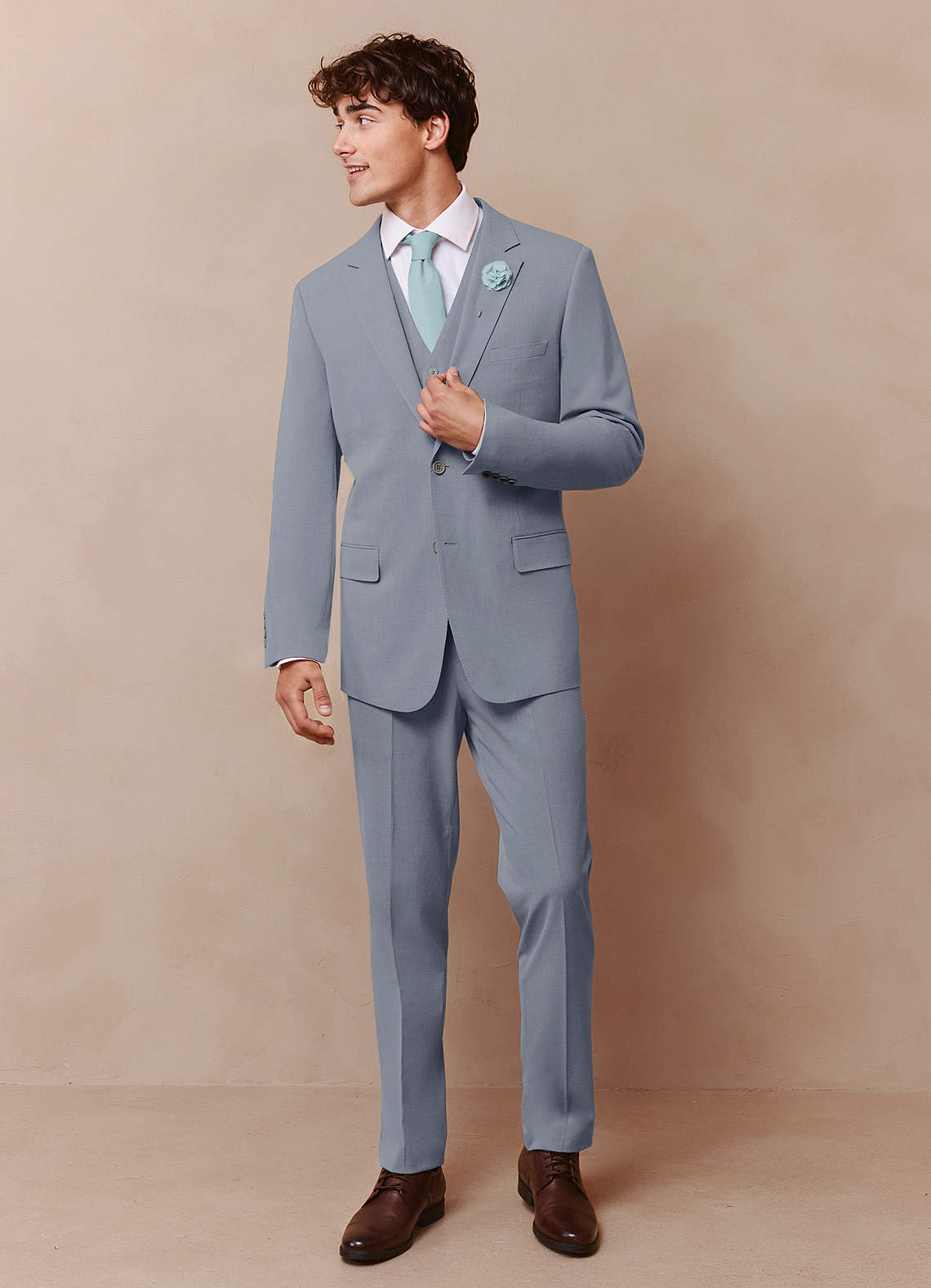 front Savile Light Blue Wool Blend 3-Piece Suit