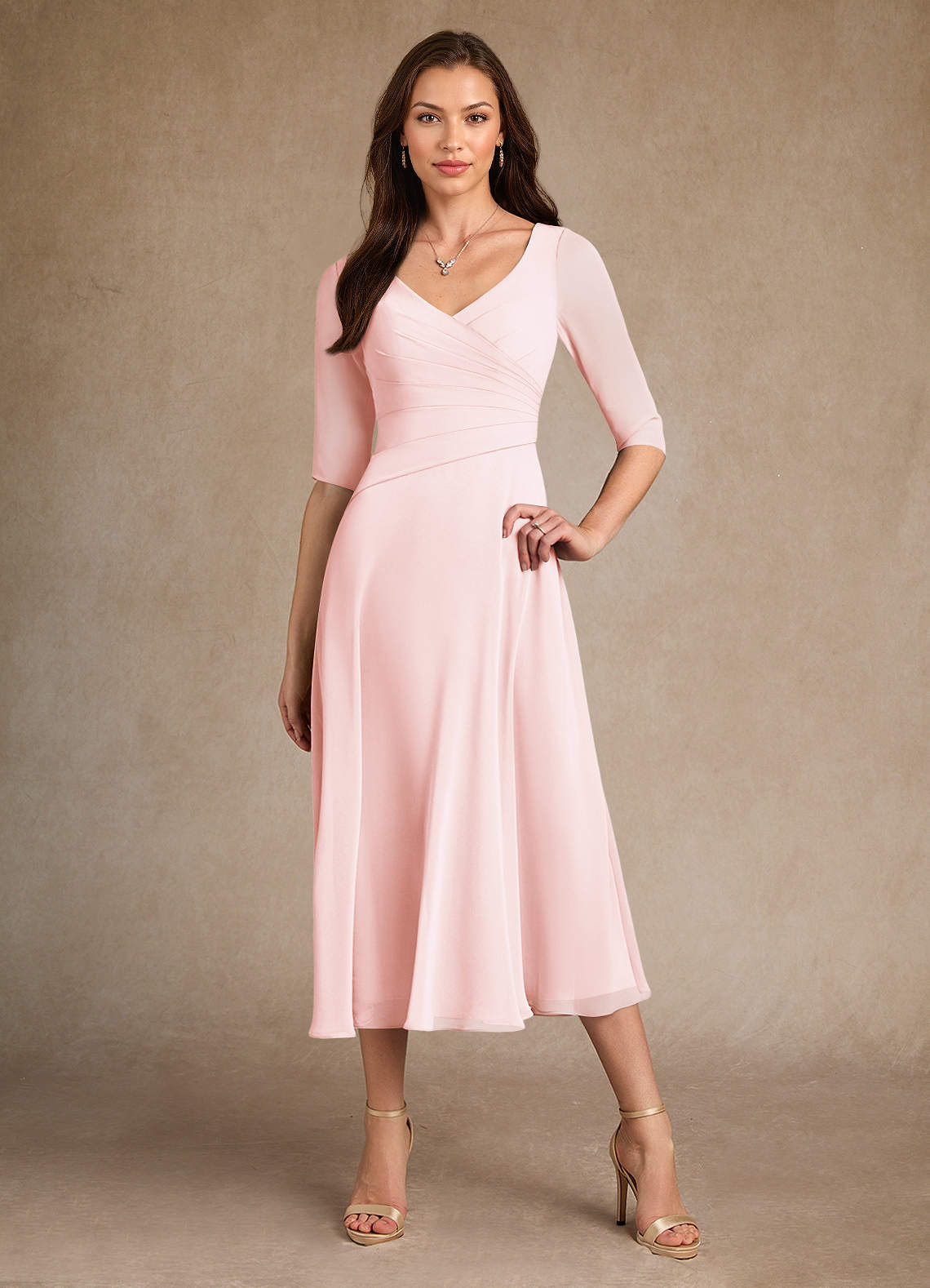 Azazie Durant Mother of the Bride Dresses Blushing Pink A-Line Pleated Chiffon Dress image3