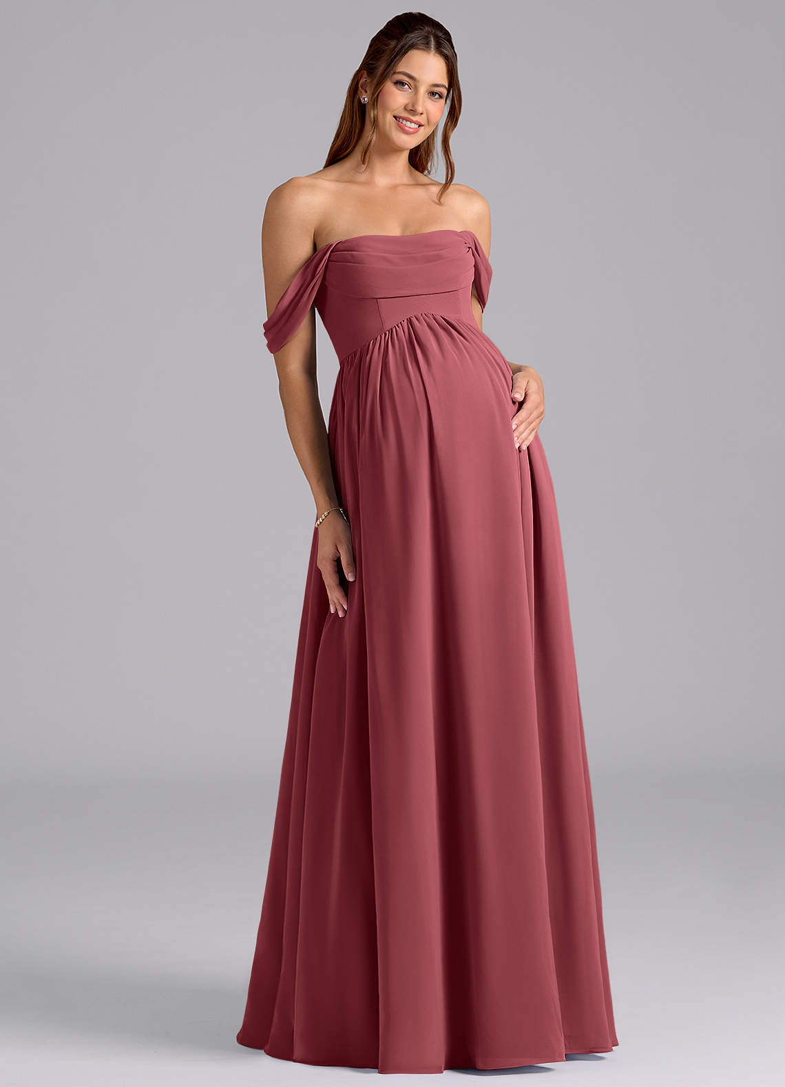 Azazie A-Line Strapless Floor-Length Chiffon Maternity Bridesmaid Dresses
