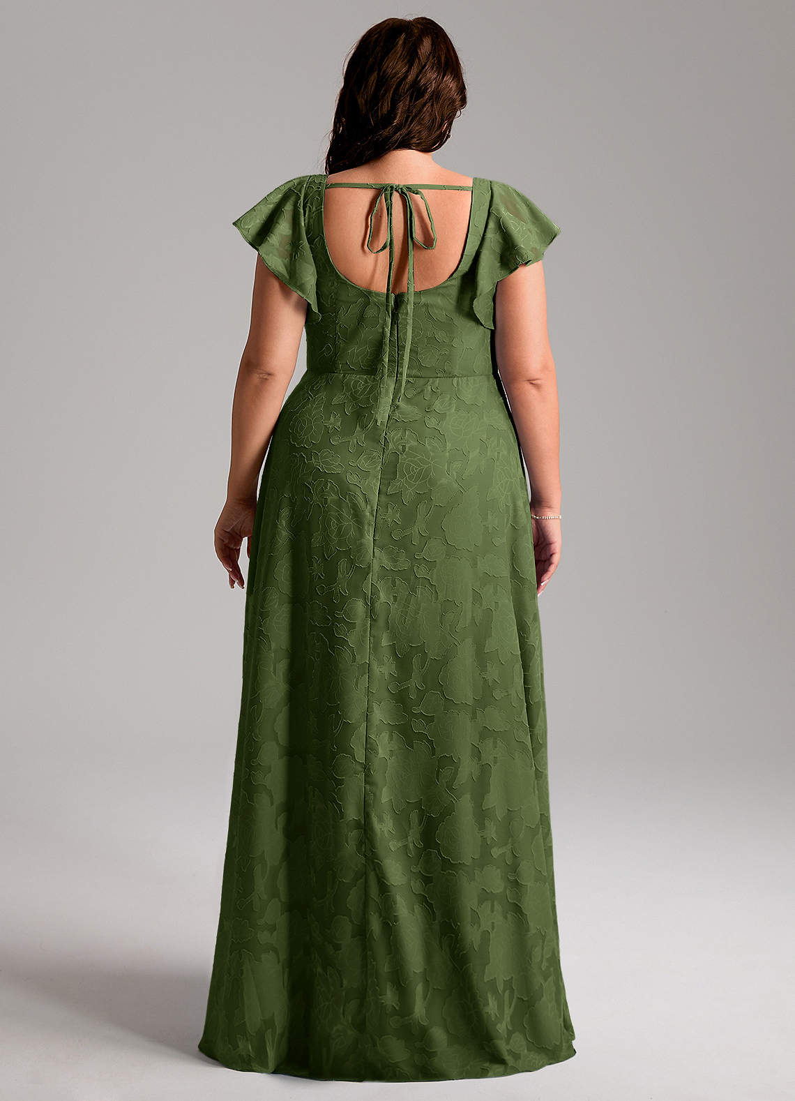 Azazie Bondi Vestidos de madrinha de casamento Vestido Oliva de Esgotamento Floral de Linha A com Fenda Lateral image7