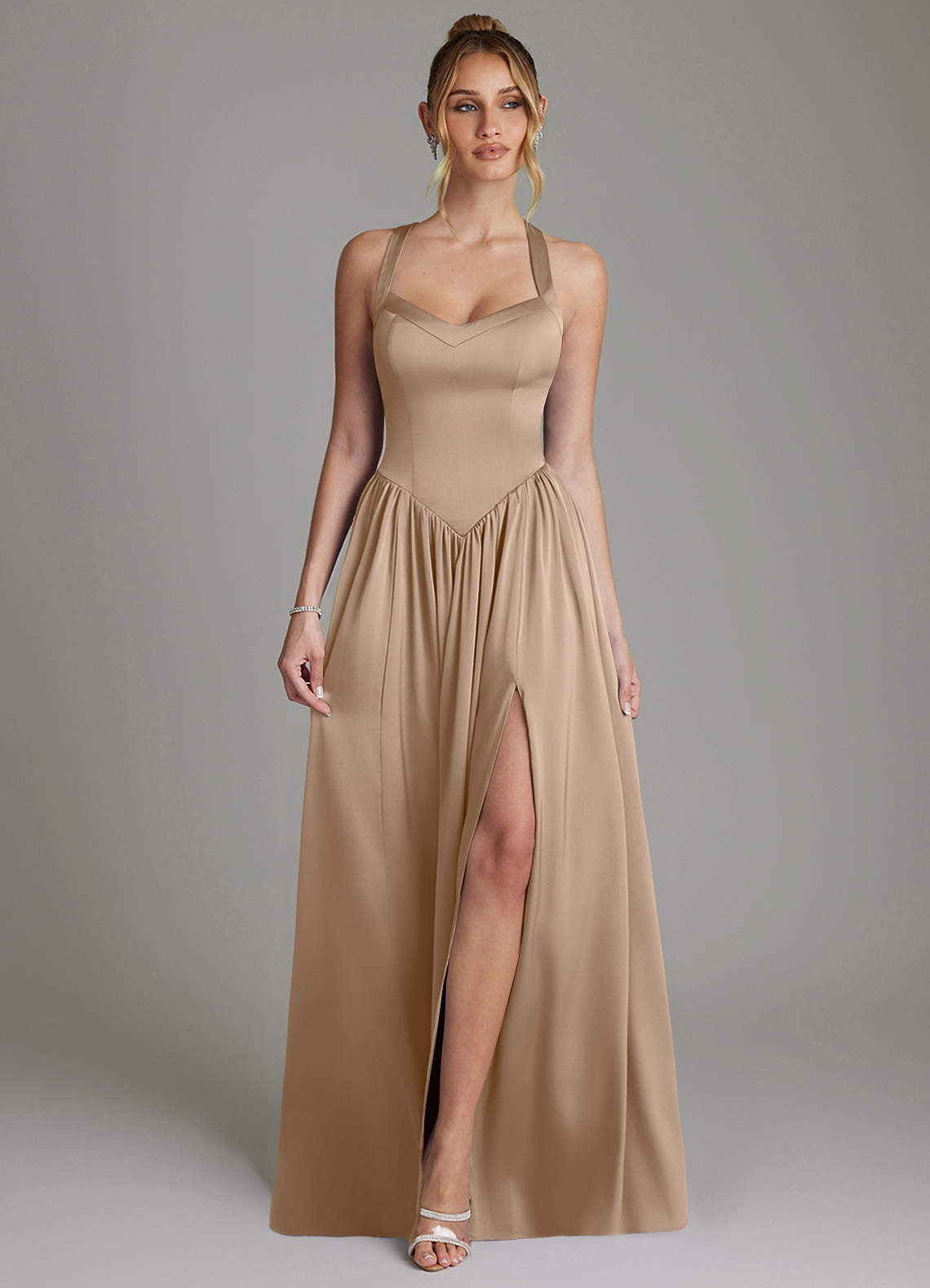 high waisted bridesmaid dresses Azazie Francis Delicate spaghetti straps highlight Neckline_V-Neck Gold-Beaded Navy Blue Long Choose Size:EU39 - UK6 - US8