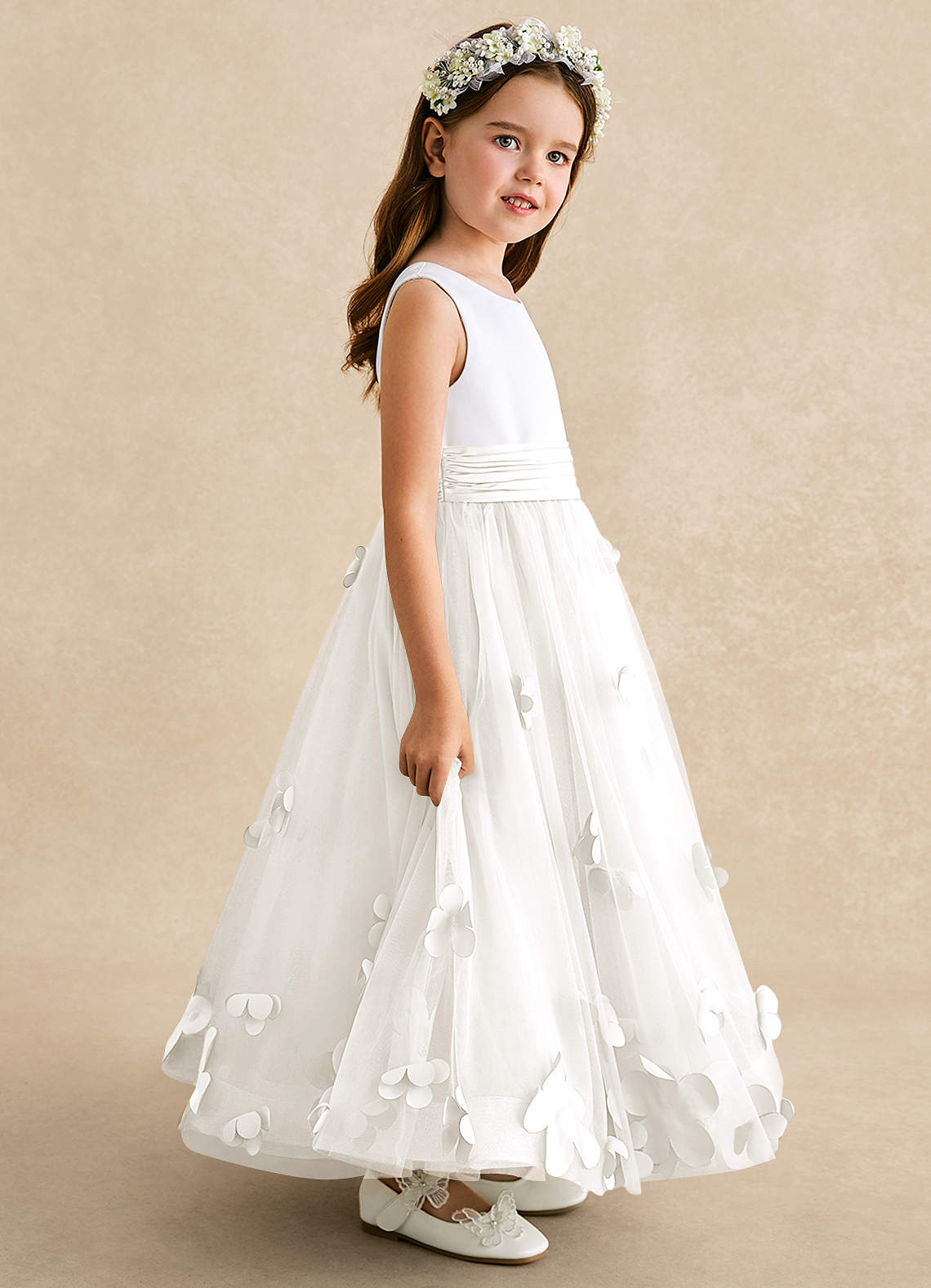 Azazie Vi Flower Girl Dresses Ivory A-Line Sleeveless Tulle Dress image6