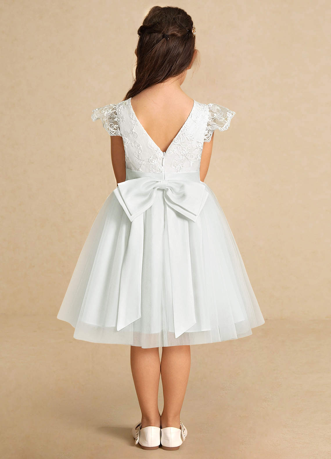 Azazie Vetty Flower Girl Dresses Ivory A-Line Lace Tulle Dress image6
