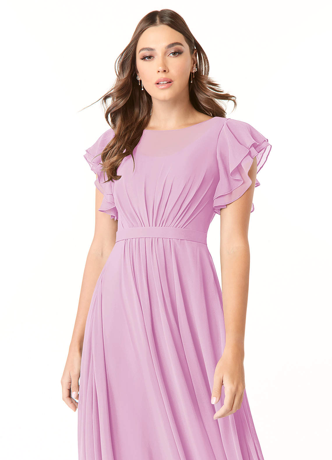 Azazie Daphne Modest Bridesmaid Dresses A-Line Ruffled Chiffon Floor-Length Dress image1