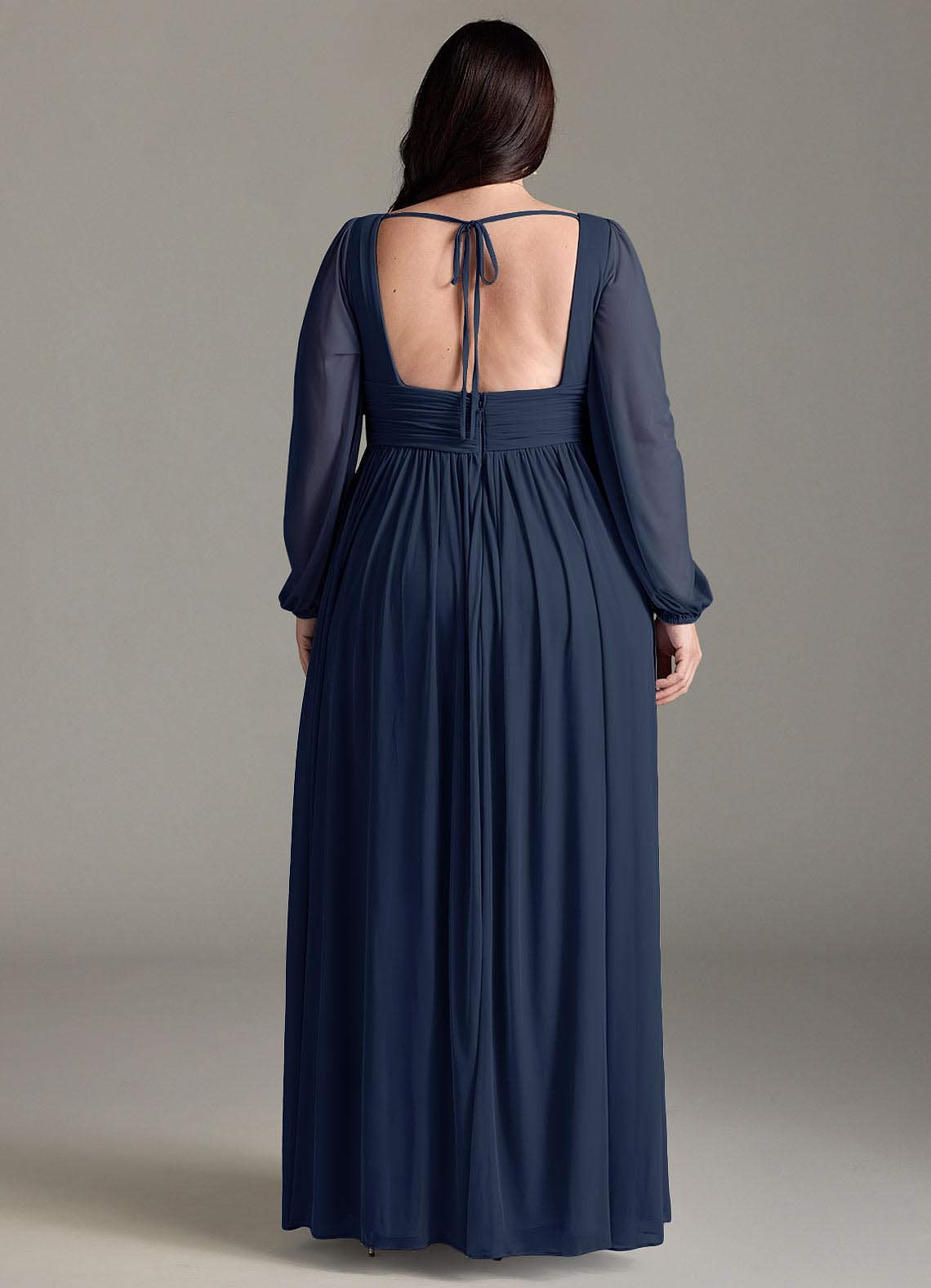 Azazie Norah Bridesmaid Dresses Dark Navy A-Line V-Neck Long Sleeve Chiffon Dress image6