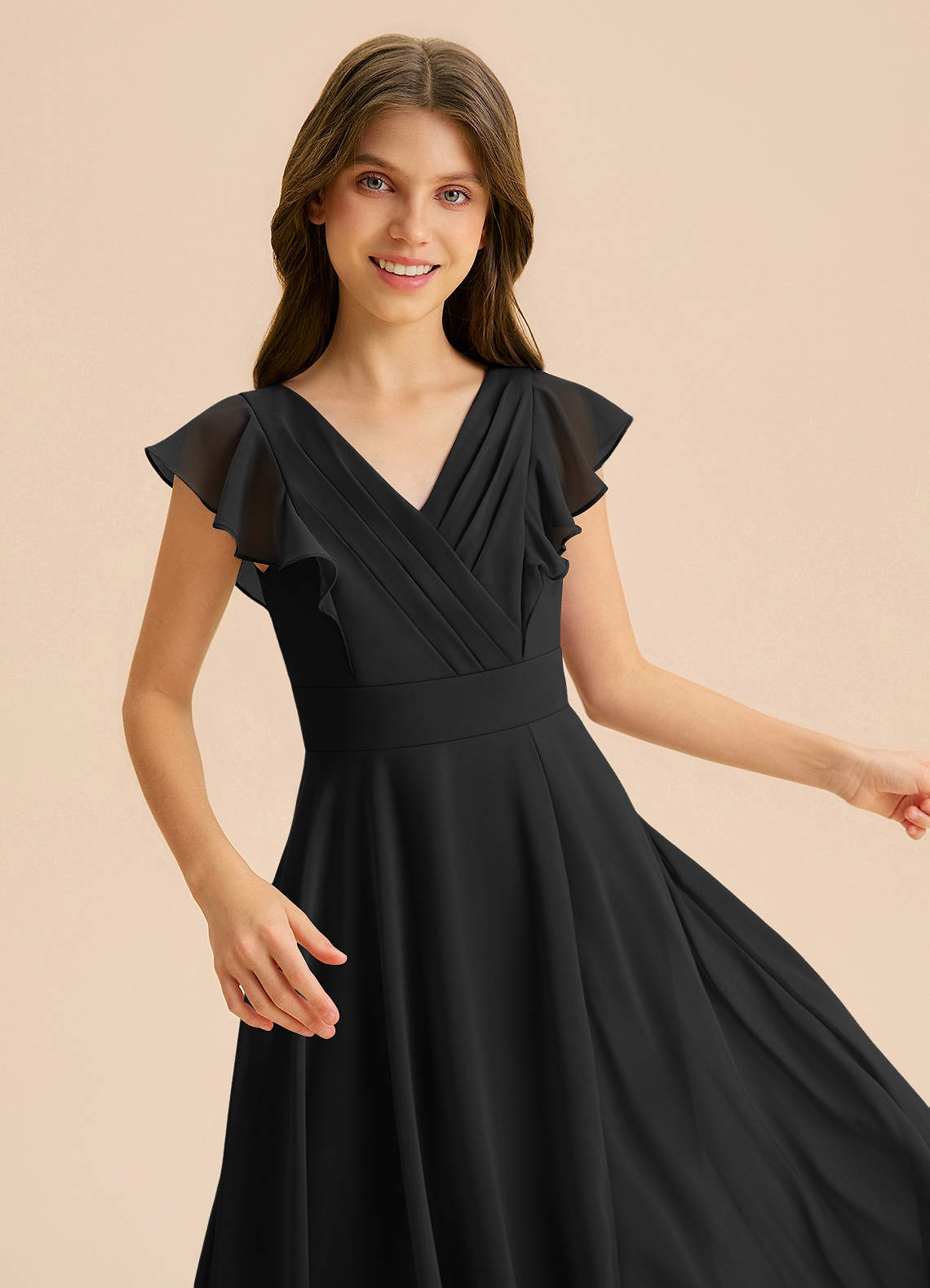 Azazie Anysa Junior Robe Trapèze en Mousseline de soie Rayé Noir image6