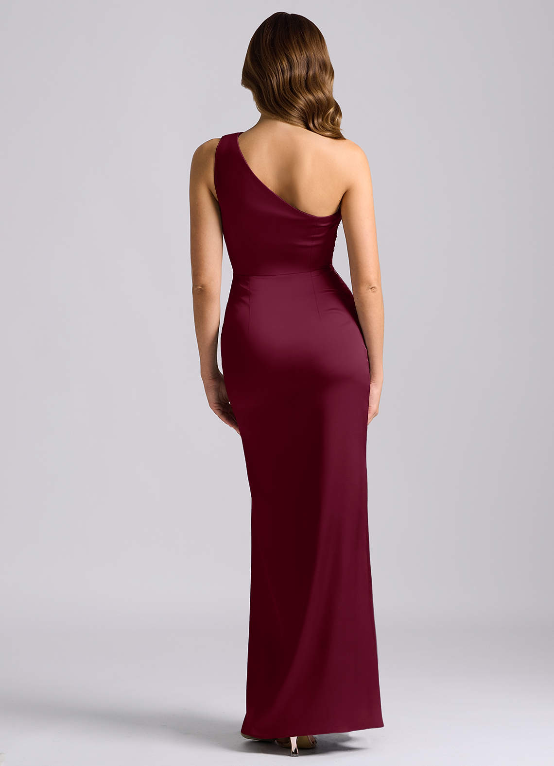 Azazie Akilah Bridesmaid Dresses Mulberry Mermaid One Shoulder Stretch Satin Dress image1