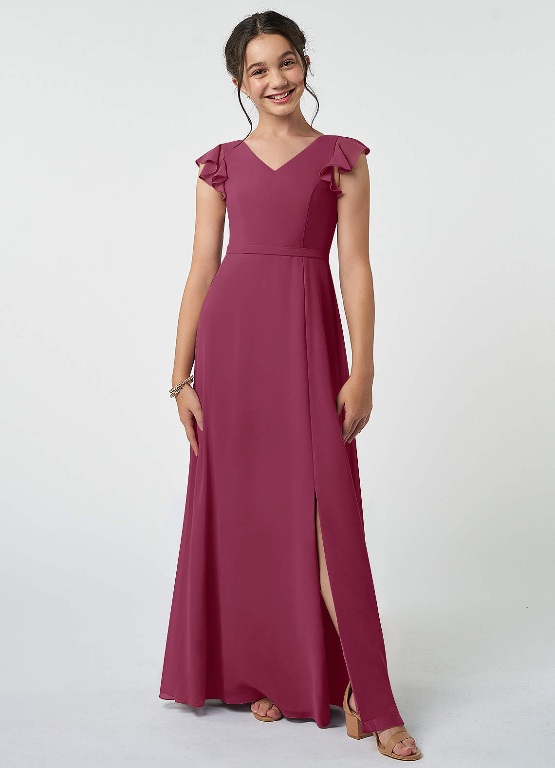 Azazie Claudine Junior Mulberry A-Line Pleated Chiffon Dress image1