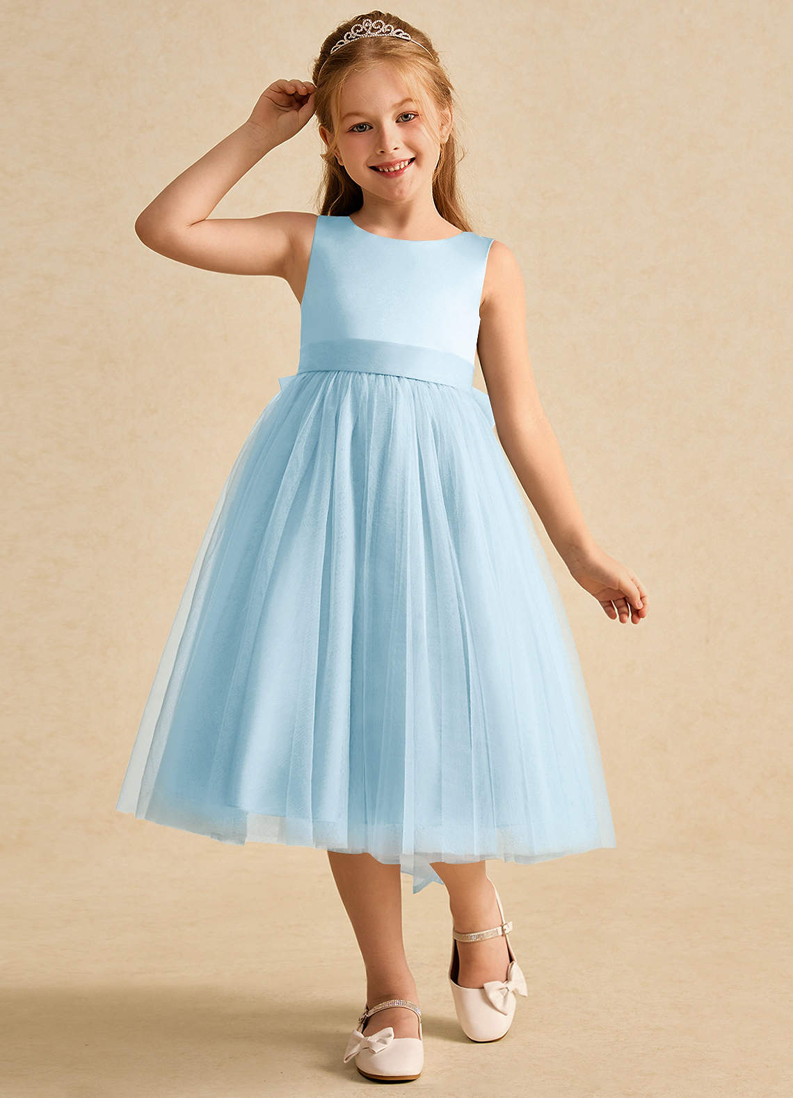 Azazie Winnie vestidos de niña de las flores Vestido de Azul Cielo de Tul de Princesa con Lazo image3