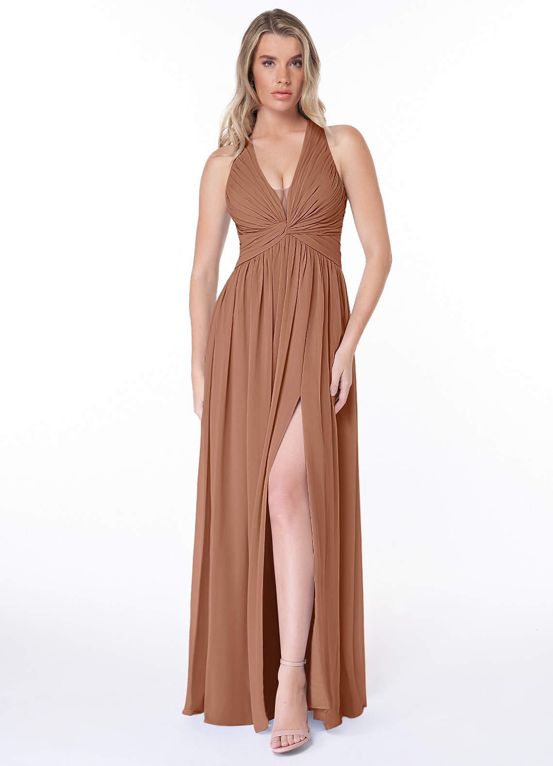 Azazie Jaclyn Bridesmaid Dresses Bronzer A-Line Pleated Chiffon Dress image1