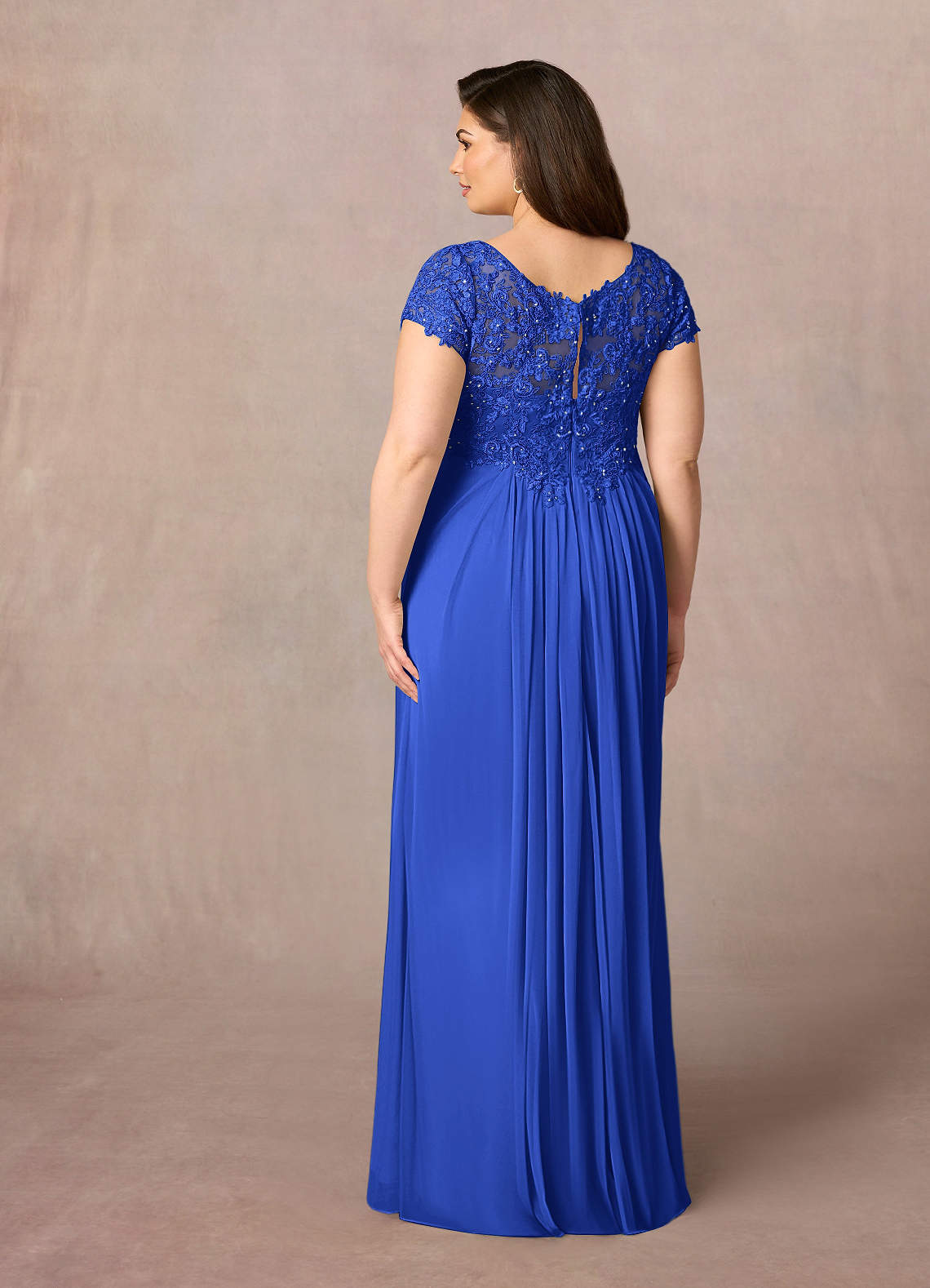 Azazie A Line Princess V Neck Floor Length Mesh Mother of Groom Bride Dresses Royal Blue