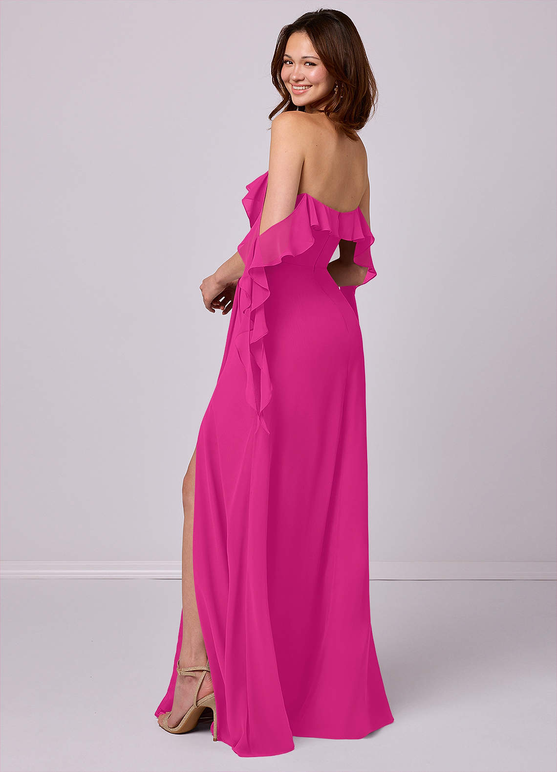 Barbie ♥ Azazie Bridesmaid Dresses A-Line Off the Shoulder Chiffon Floor-Length Dress image2