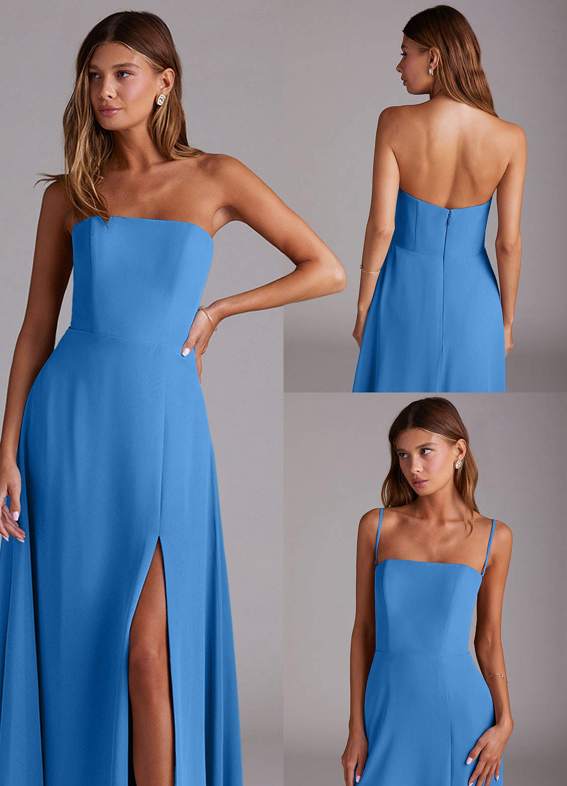 Azazie Wren Vestidos de damas de honor Vestido de Azul Grisaceo de Gasa de Corte en A Convertible con Corte Lateral image8