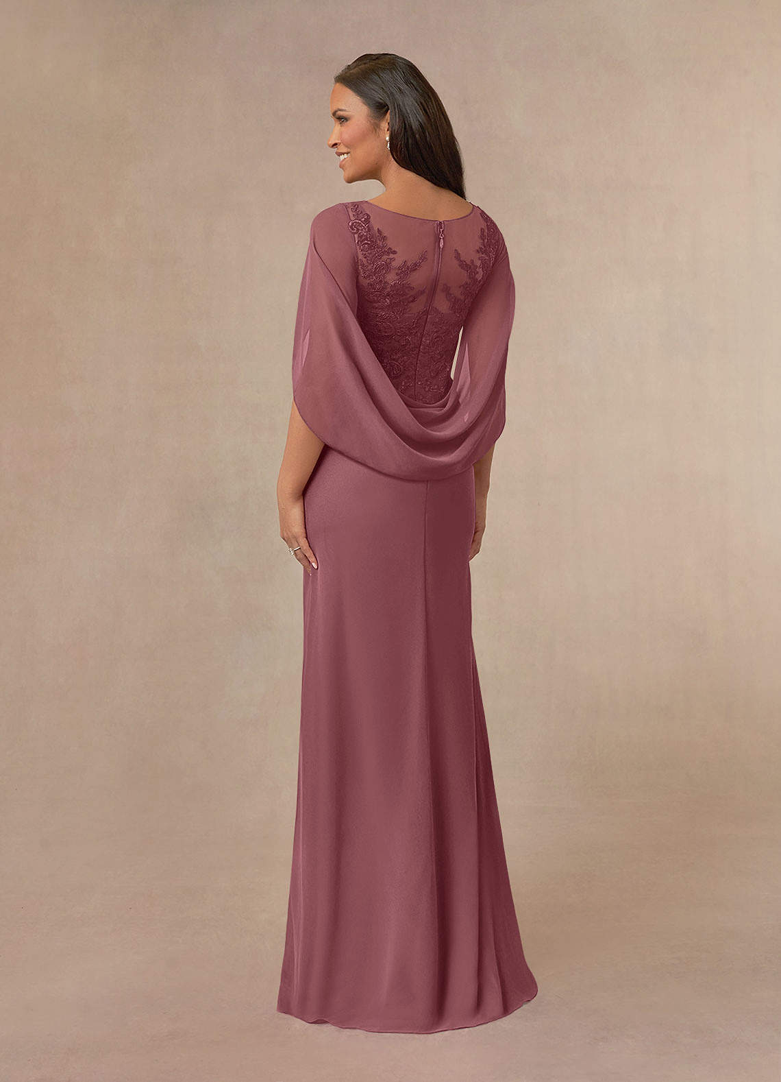 Azazie Hera Desert Rose A-Line Lace Capelet Chiffon Dress | Azazie