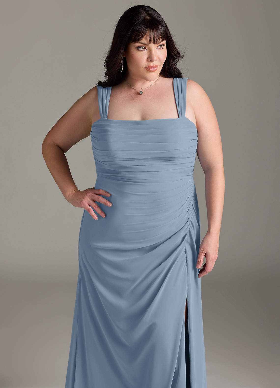 Azazie Jesaphine Bridesmaid Dresses Dusty Blue Sheath Bow Chiffon Dress image12