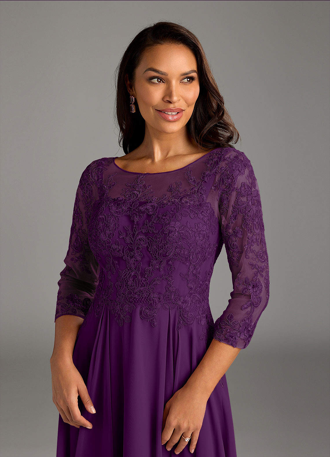 Azazie Marge Mother of the Bride Dresses Grape A-Line Scoop Lace Chiffon Dress image4