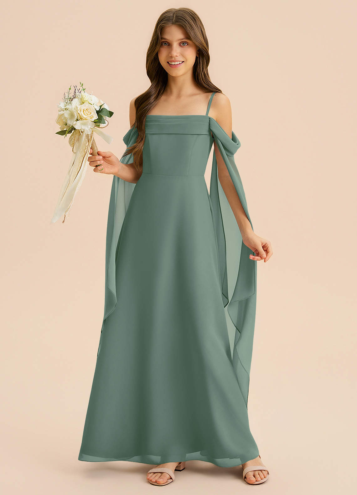 Azazie Moana Junior Powder Blue A-Line Pleated Chiffon Dress image3