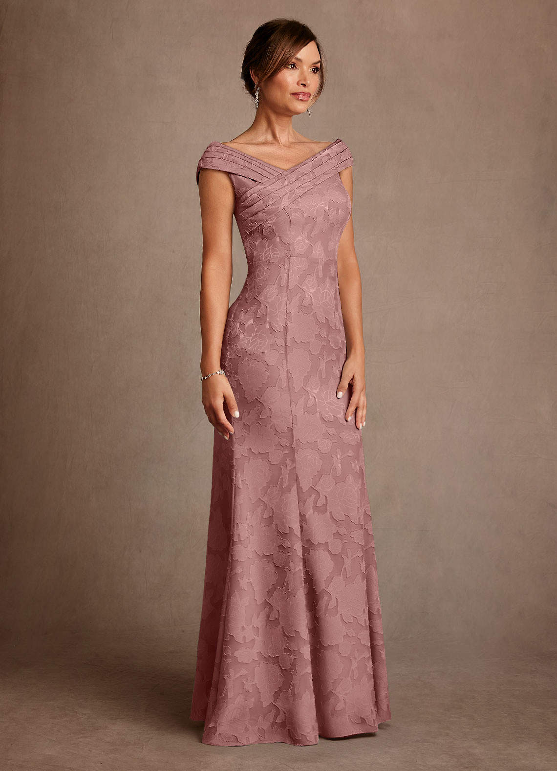 Azazie Aberdeen Mother of the Bride Dresses Dusty Rose Sheath Pleated Floral Burnout Dress image2