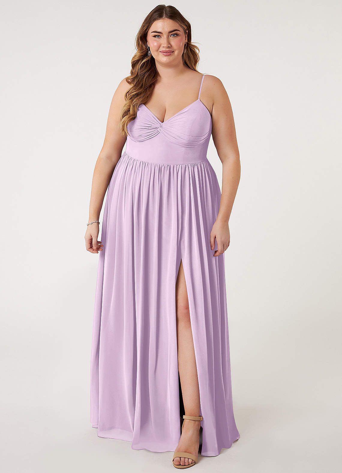 Azazie Zeya Bridesmaid Dresses Frosted Lilac A-Line V-Neck Pleated Chiffon Dress image5