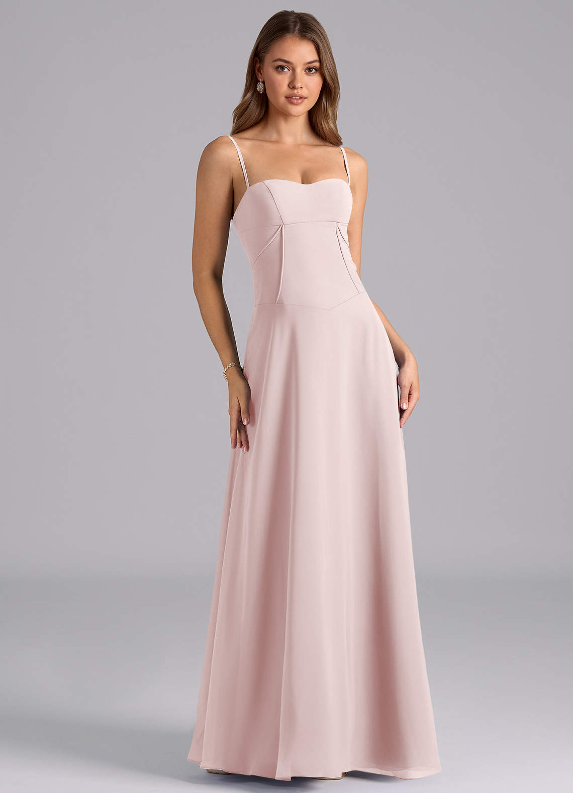 Azazie Valentine Bridesmaid Dresses Blushing Pink A-Line Corset Chiffon Dress image1
