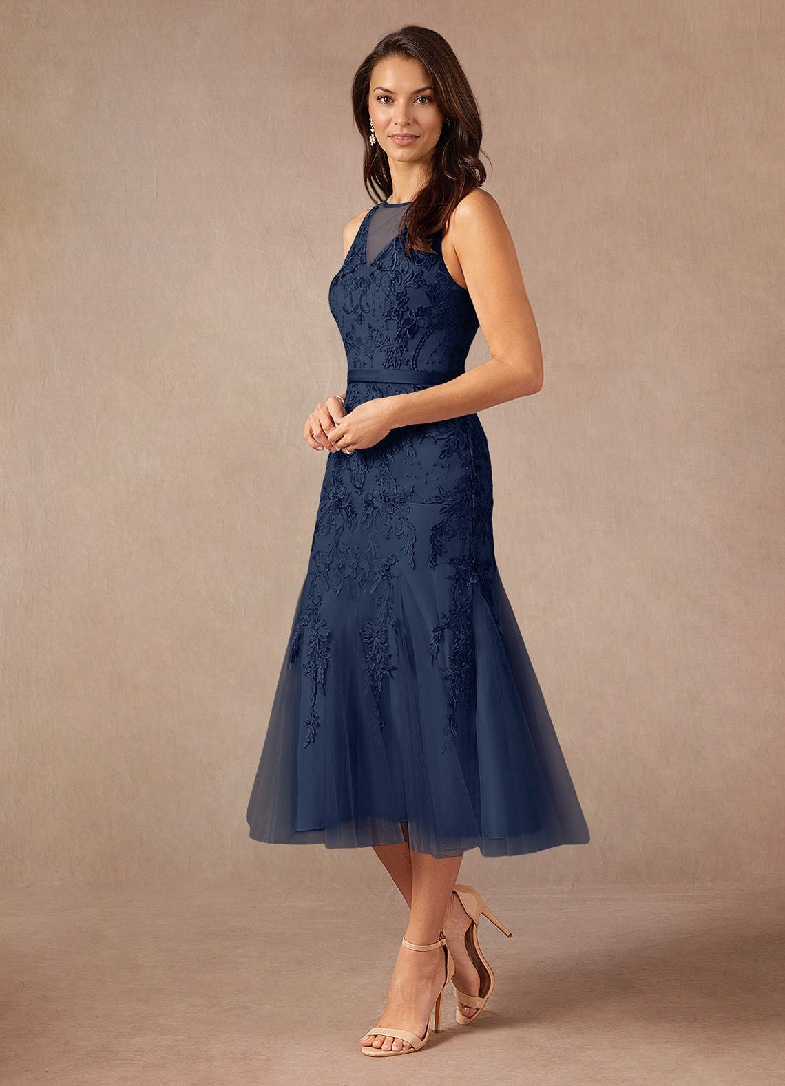 Azazie Herrin Mother of the Bride Dresses Dark Navy Mermaid Lace Dress image3