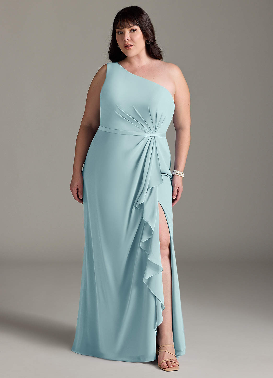 Azazie Liza Bridesmaid Dresses Sea Glass Mermaid One Shoulder Chiffon Dress image1