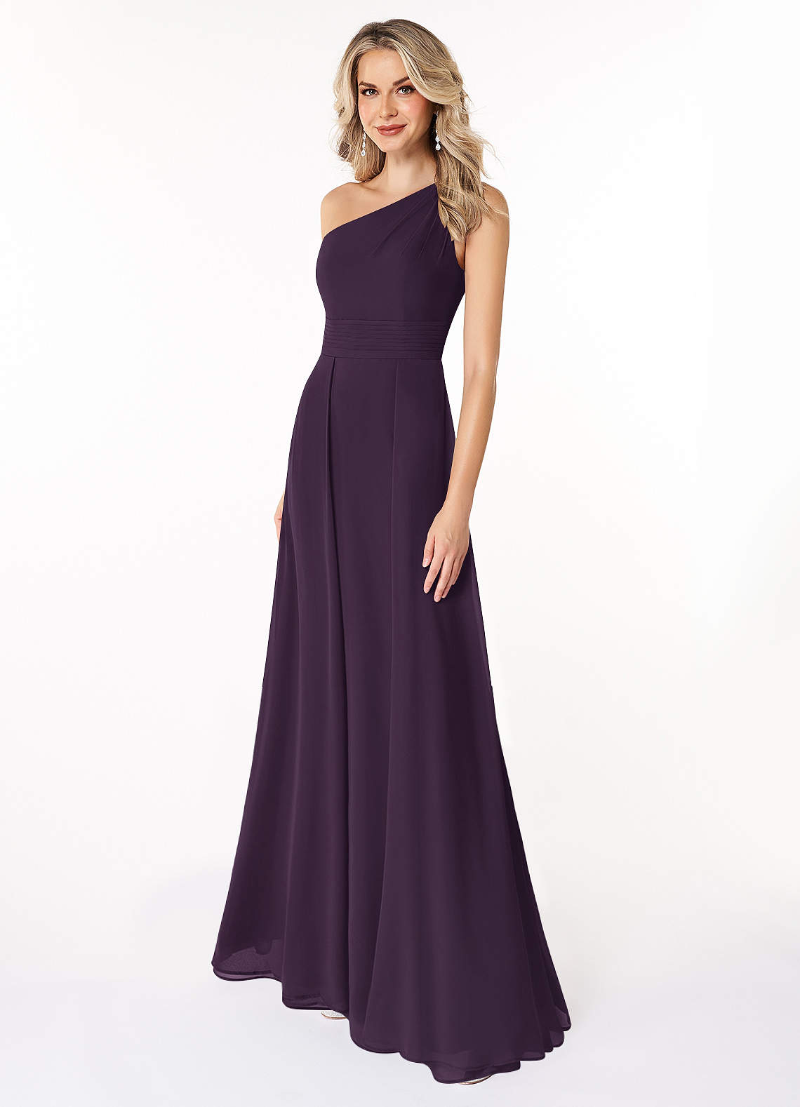 Azazie Dallas Bridesmaid Dresses Plum A-Line One Shoulder Chiffon Dress image1