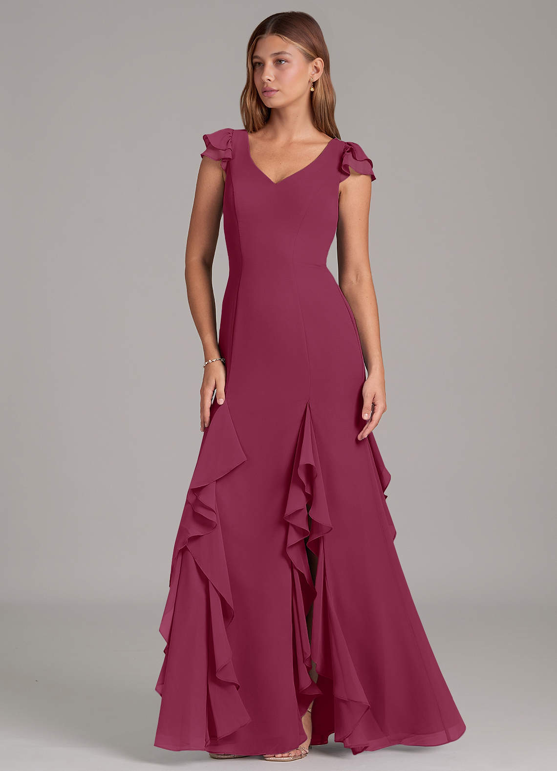 Azazie Nessa Abiti da Damigella Abito A-Line in Chiffon Gelso image1